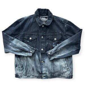 YoungLA Jacket Men's XL Blue Denim Distressed Paint Splatter Thrashed